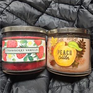 Bath & Body Works Strawberry Vanilla and Peach Cobbler 3-wick Candles